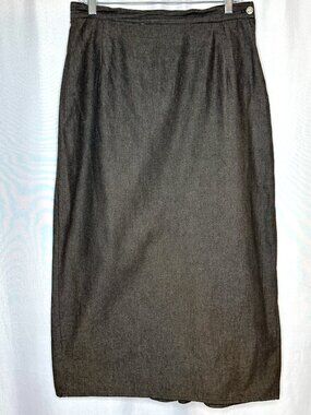 Vintage Mirrors II Gray Pencil Skirt with Kick Pleat, Size 14 Minimalist Preppy
